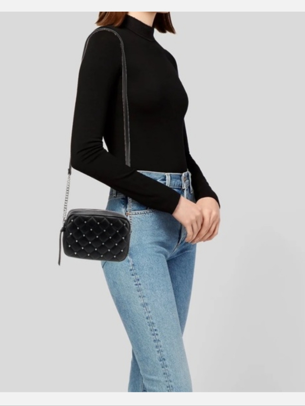 Rebecca Minkoff Diamond Quilt Stuffed Top Zip Crossbody Bag NWT Black & Silver